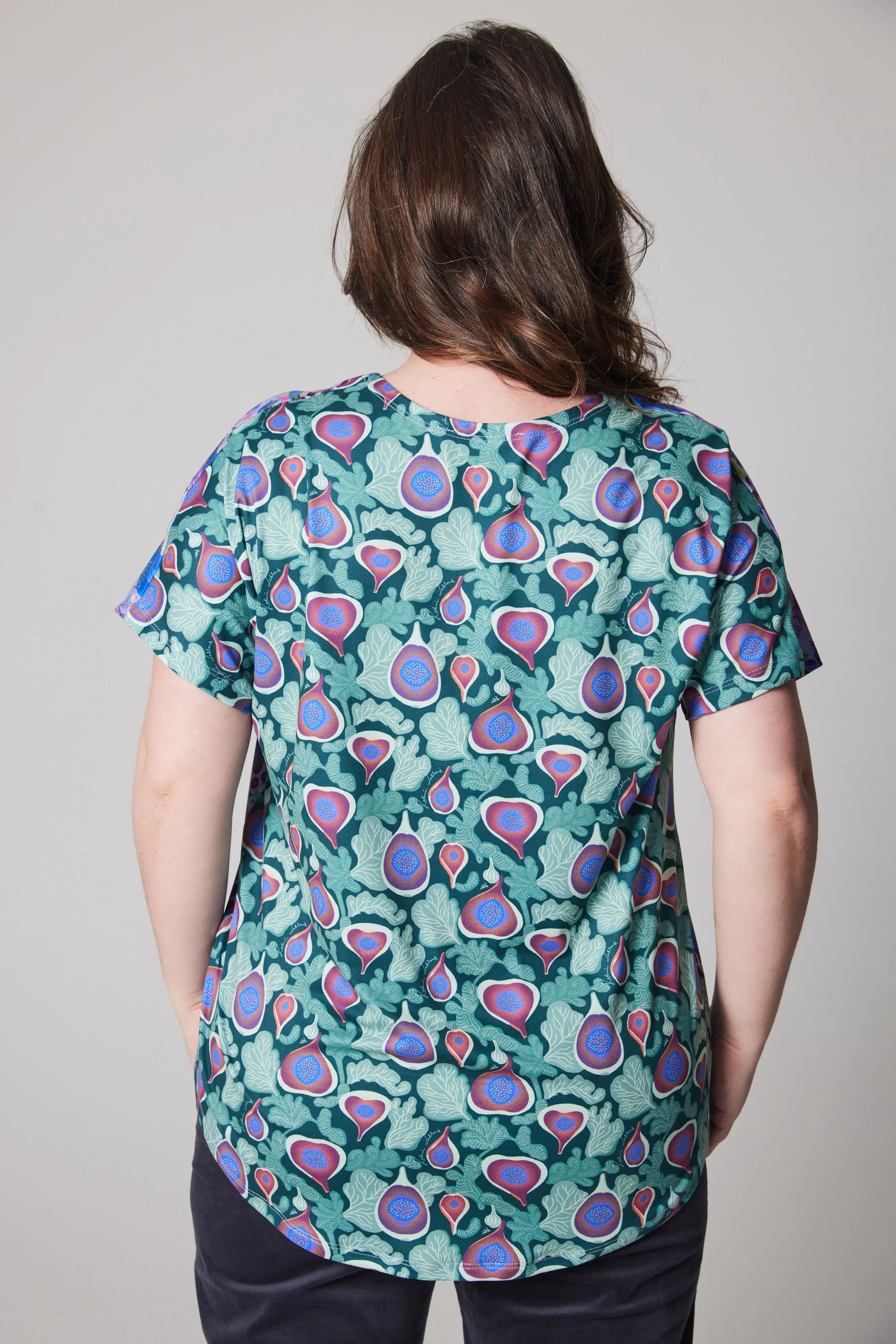 Loose Fit T-shirt - Double Print - Blueberry Birds And Fig Salad