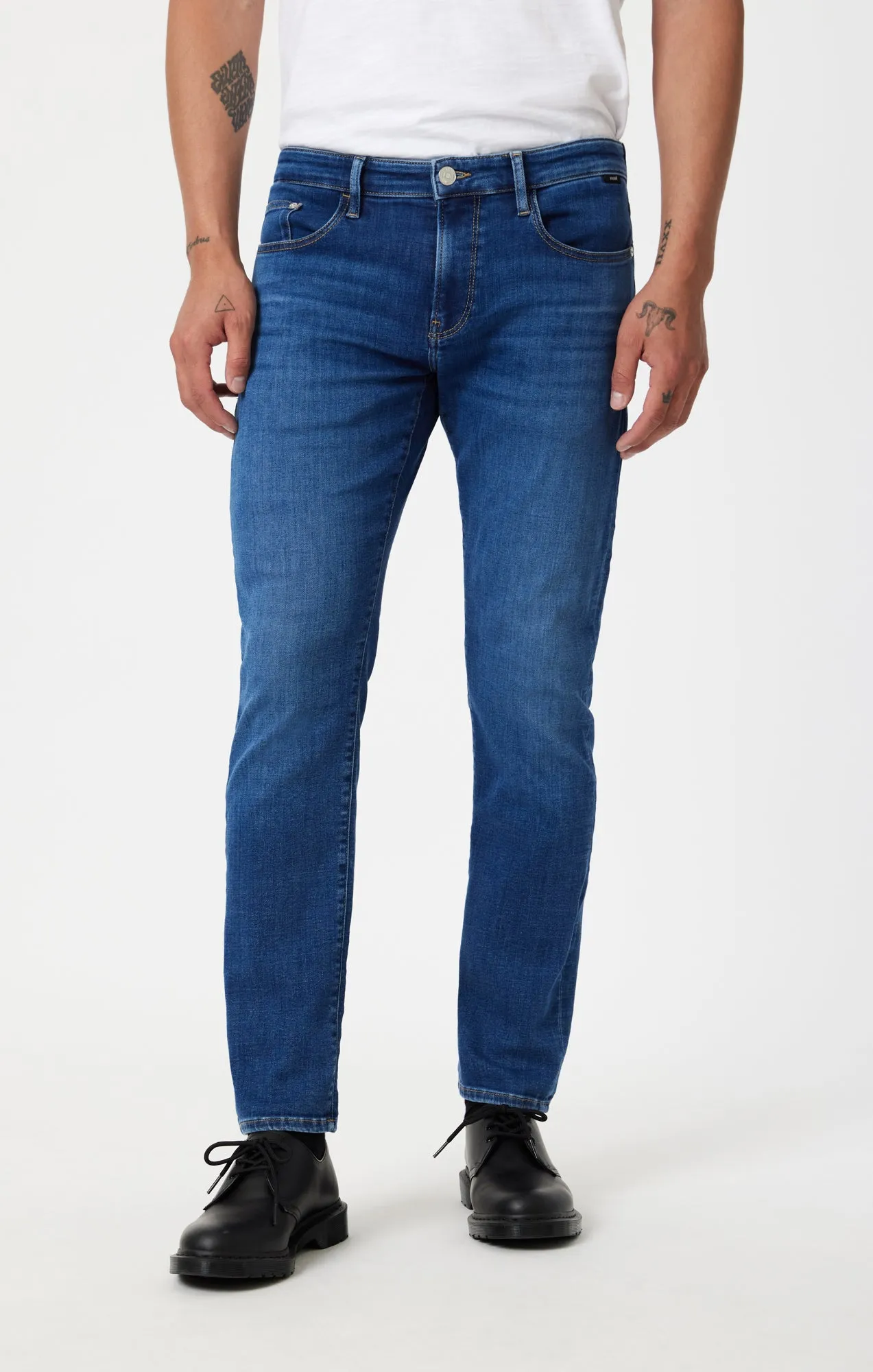 MARCUS SLIM STRAIGHT LEG IN DARK BRUSHED FEATHER BLUE