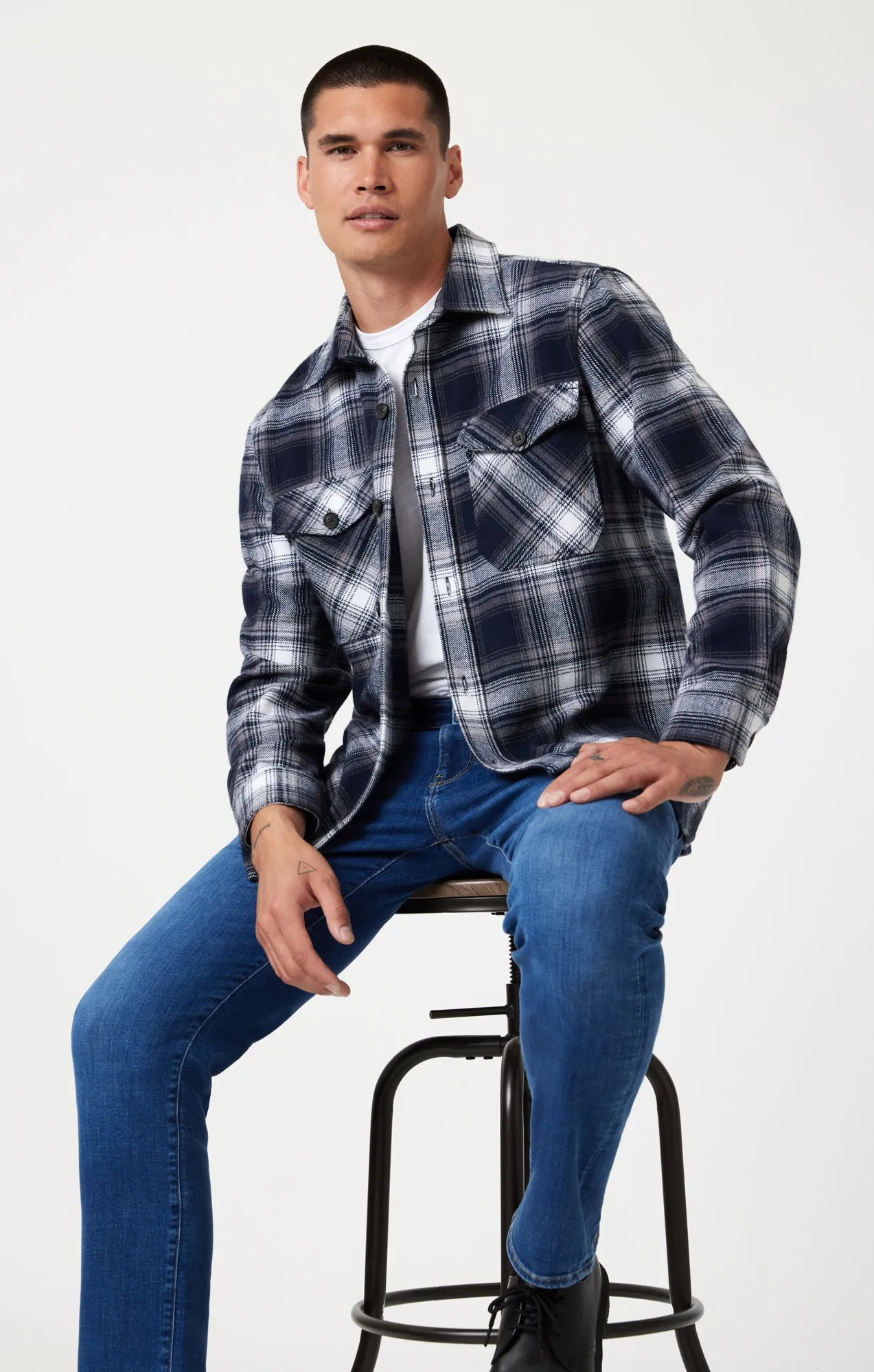 MARCUS SLIM STRAIGHT LEG IN DARK BRUSHED FEATHER BLUE