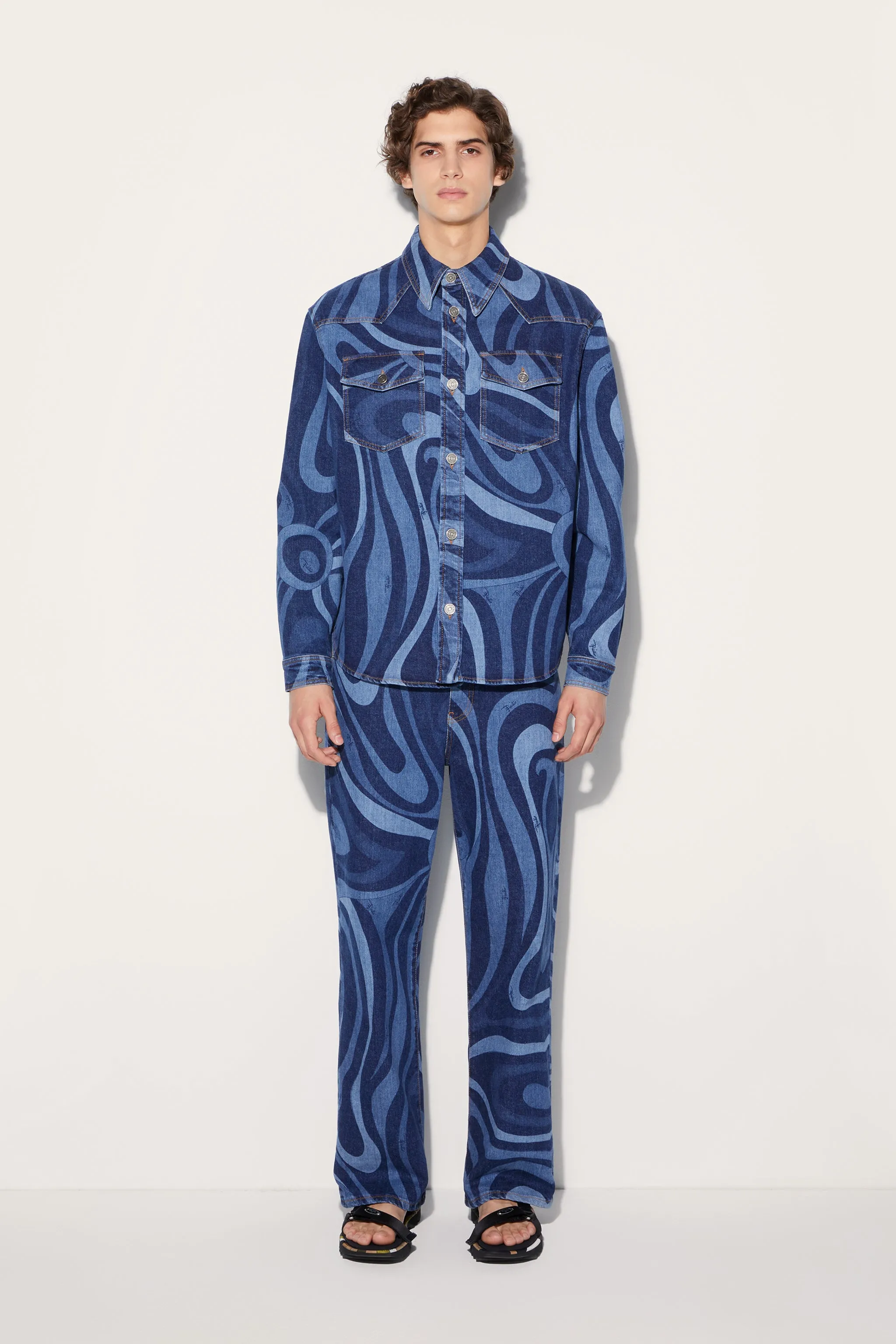Marmo-Print Denim Shirt