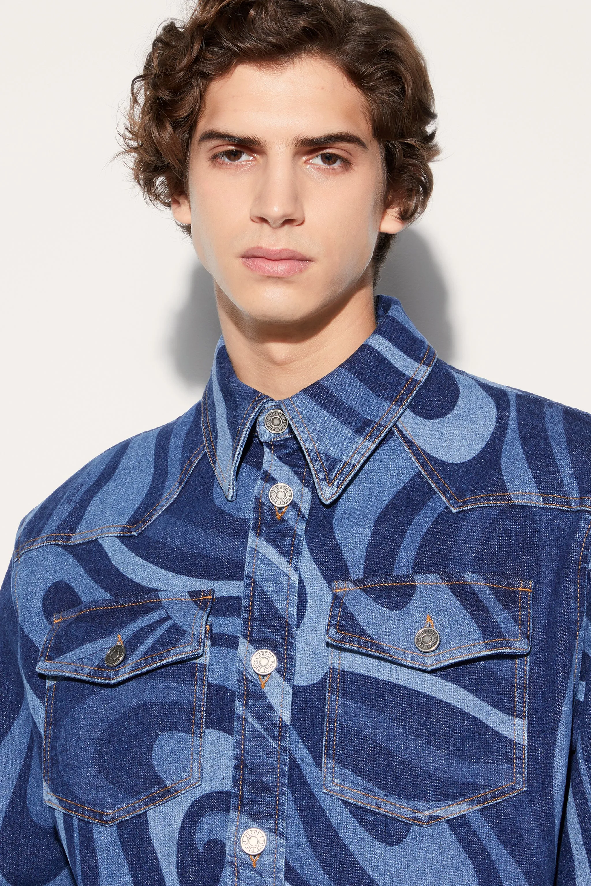 Marmo-Print Denim Shirt