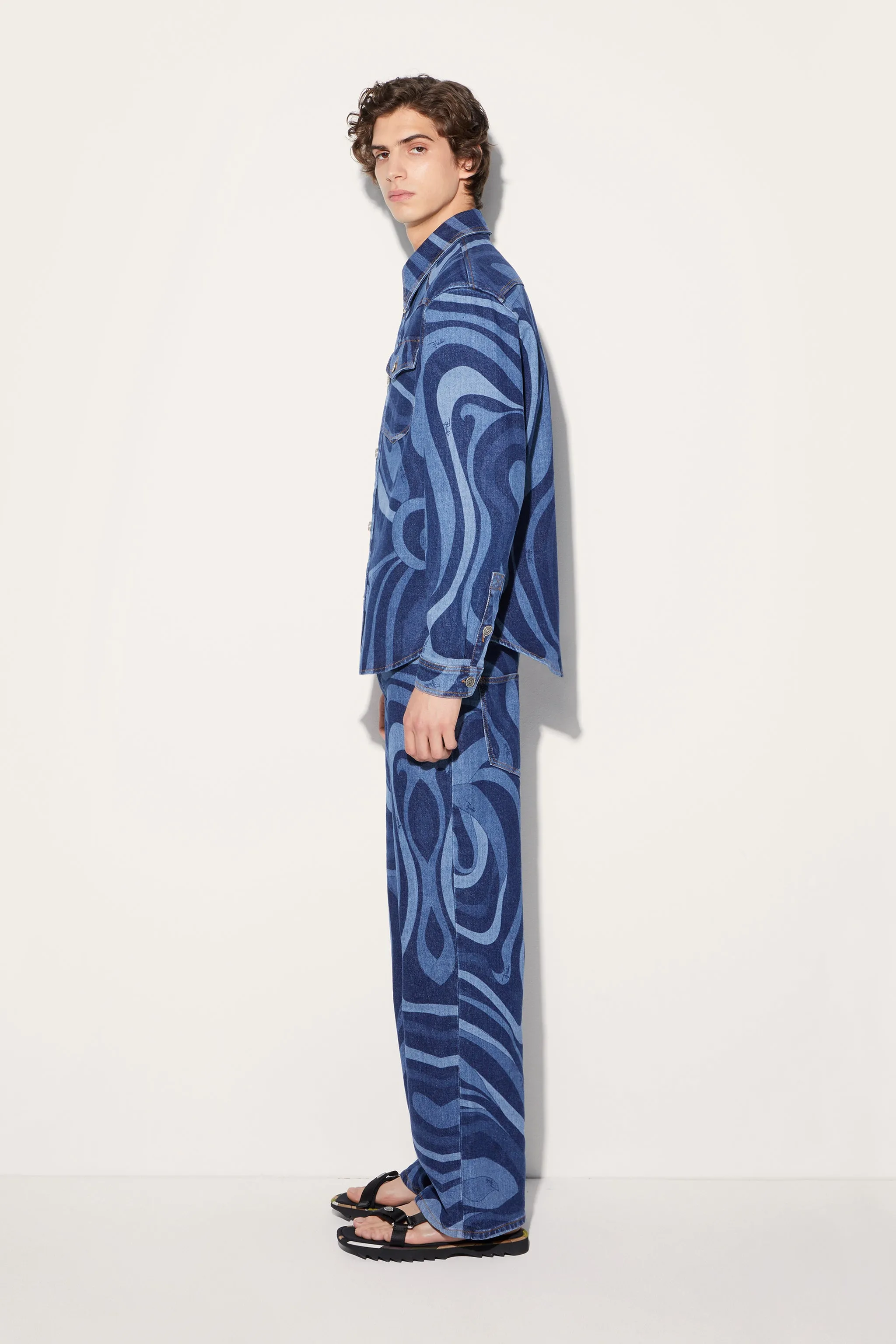 Marmo-Print Denim Shirt