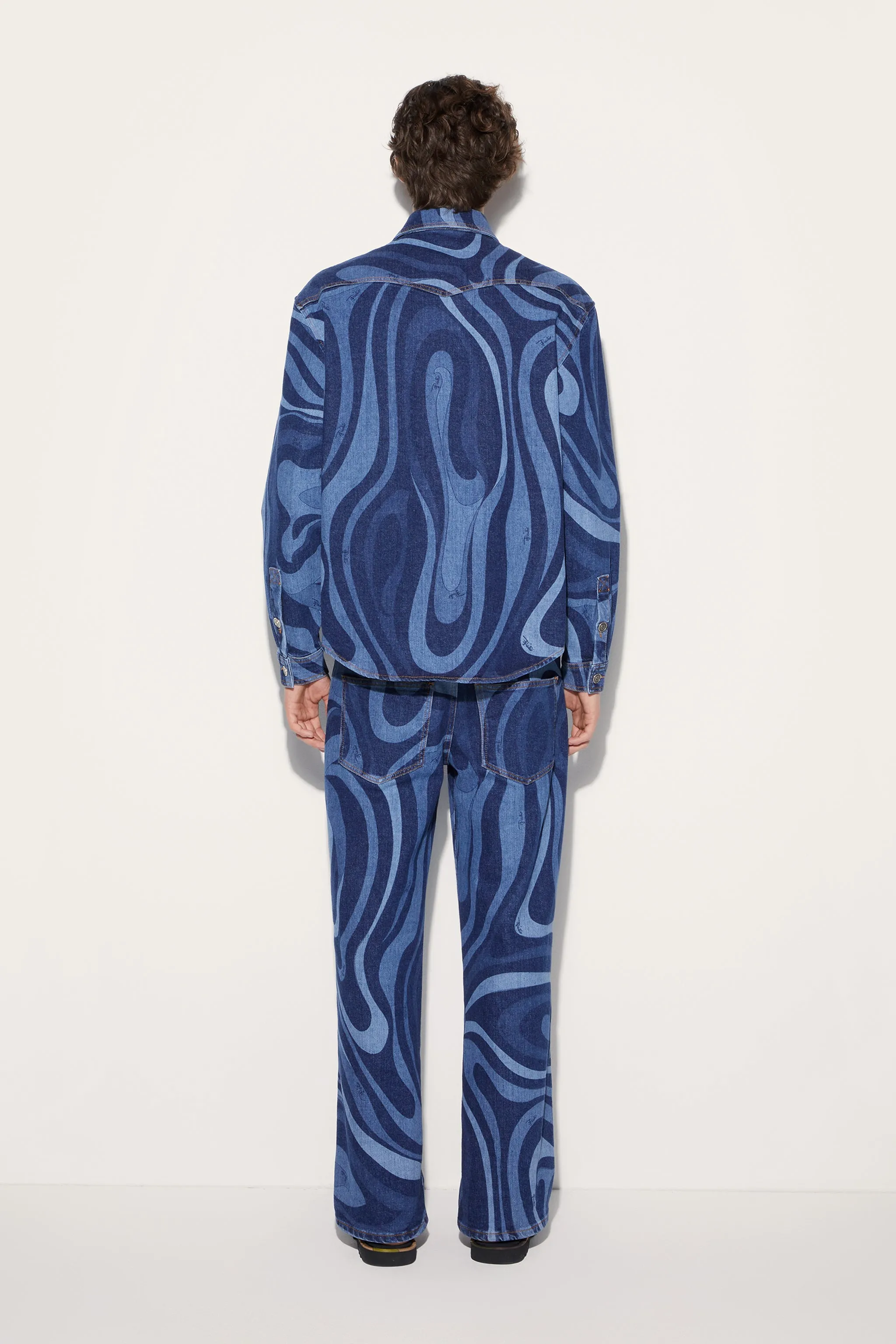 Marmo-Print Denim Shirt