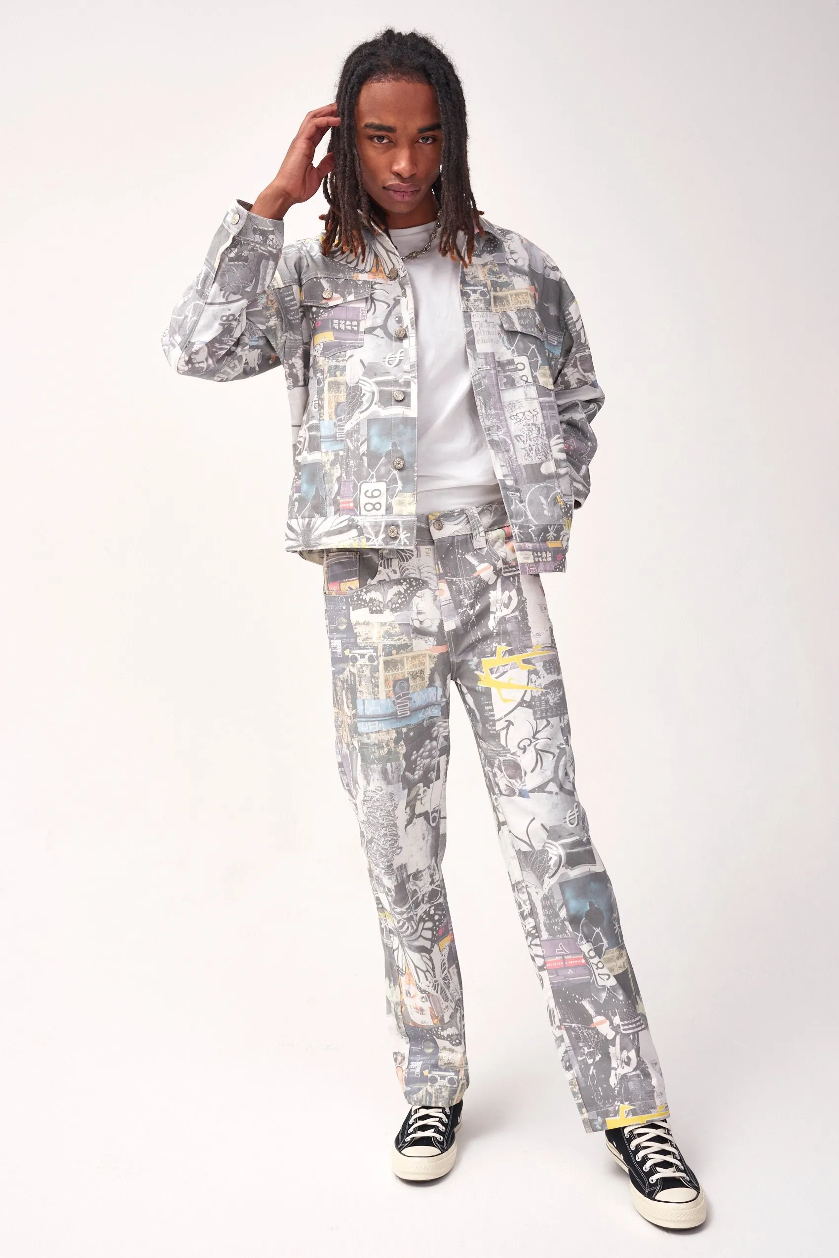 Mash Up Collage Print Denim Jacket