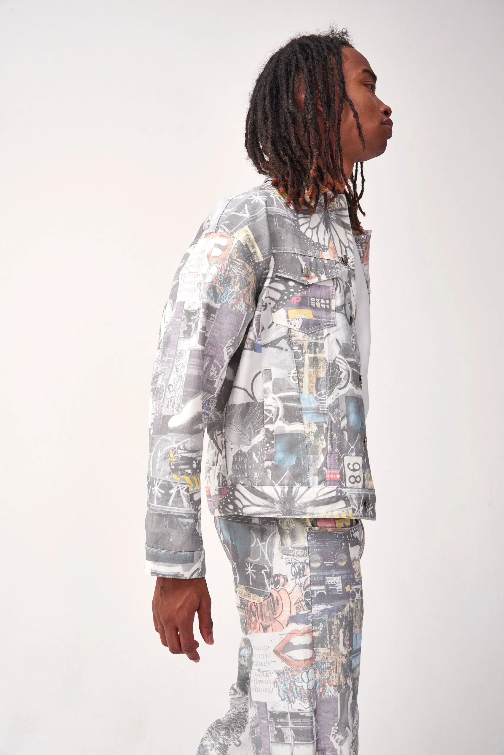 Mash Up Collage Print Denim Jacket