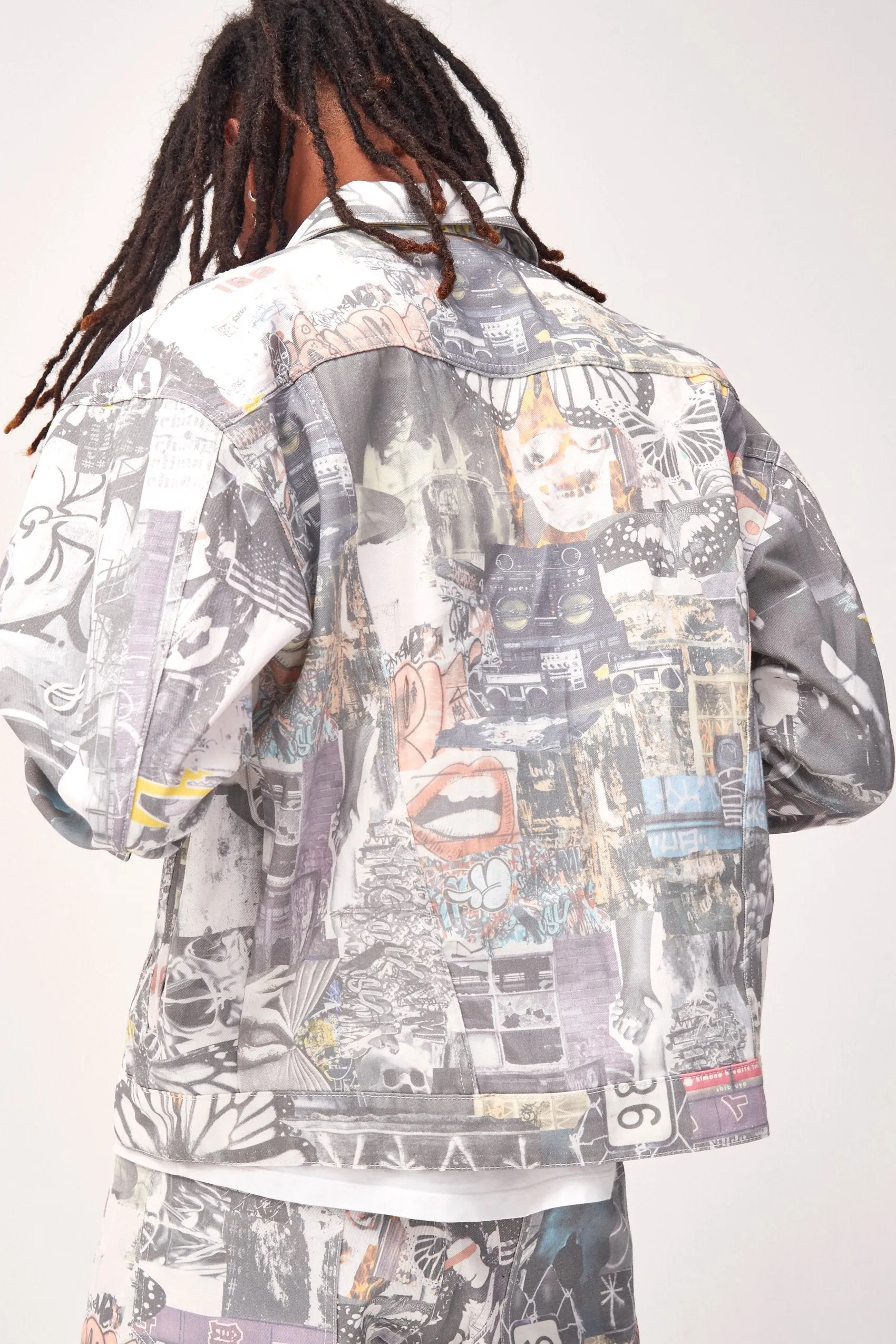Mash Up Collage Print Denim Jacket