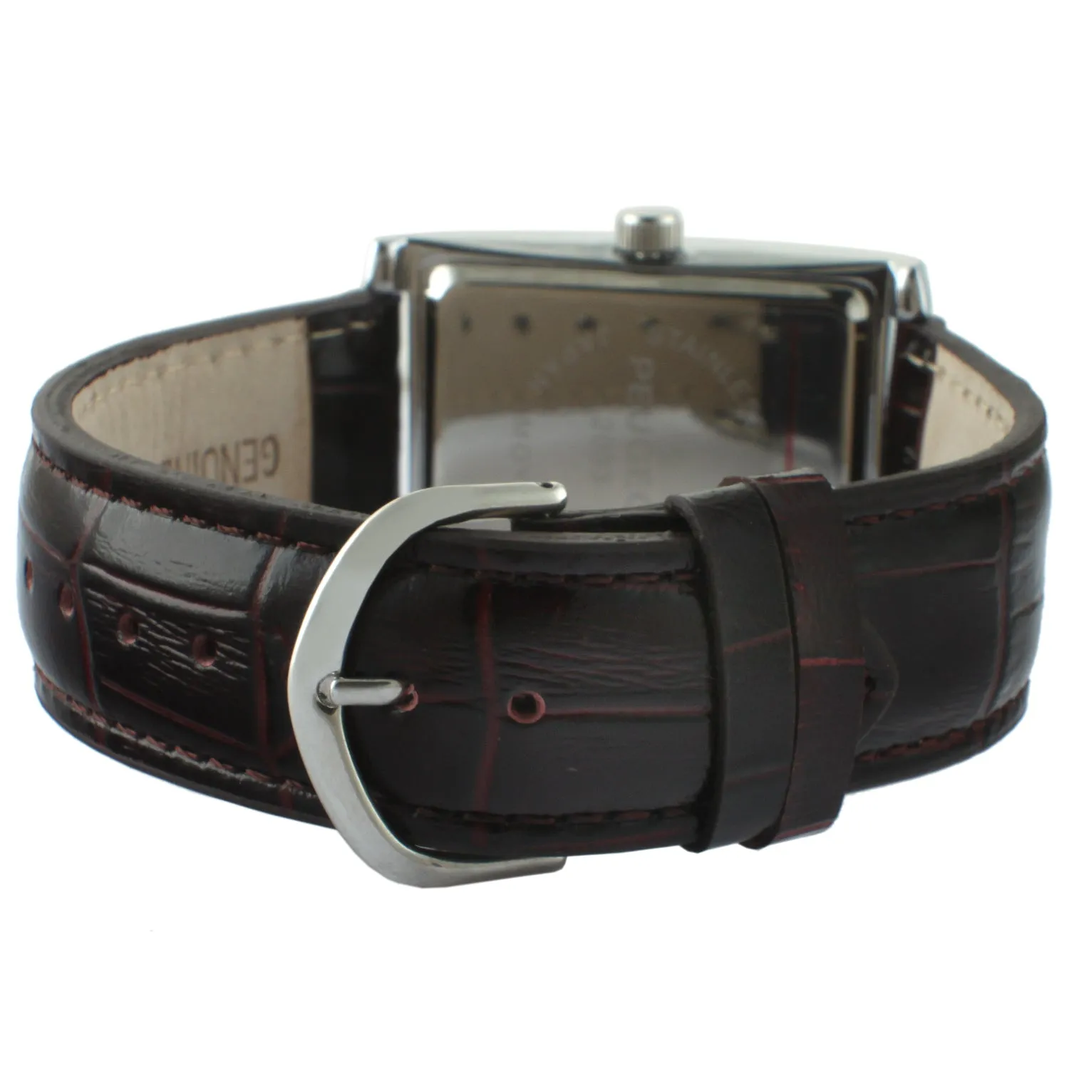 Men's 30X40mm Silver Tank Shape Watch with Black Strap