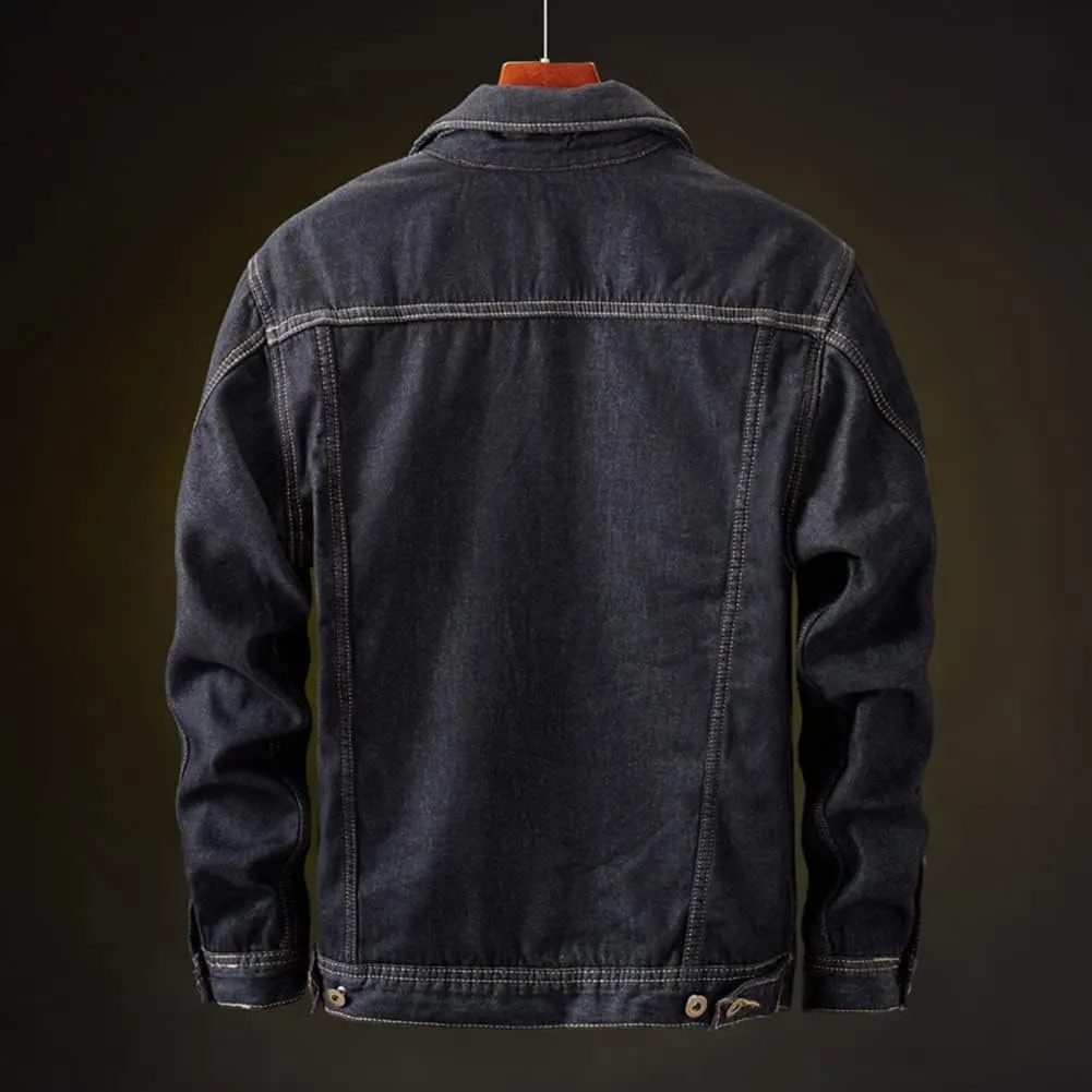 Men's Black Denim Jacket Fleece Lined Button Down Thick Warm Winter Cotton Jean Trucker Jackets S-XXL