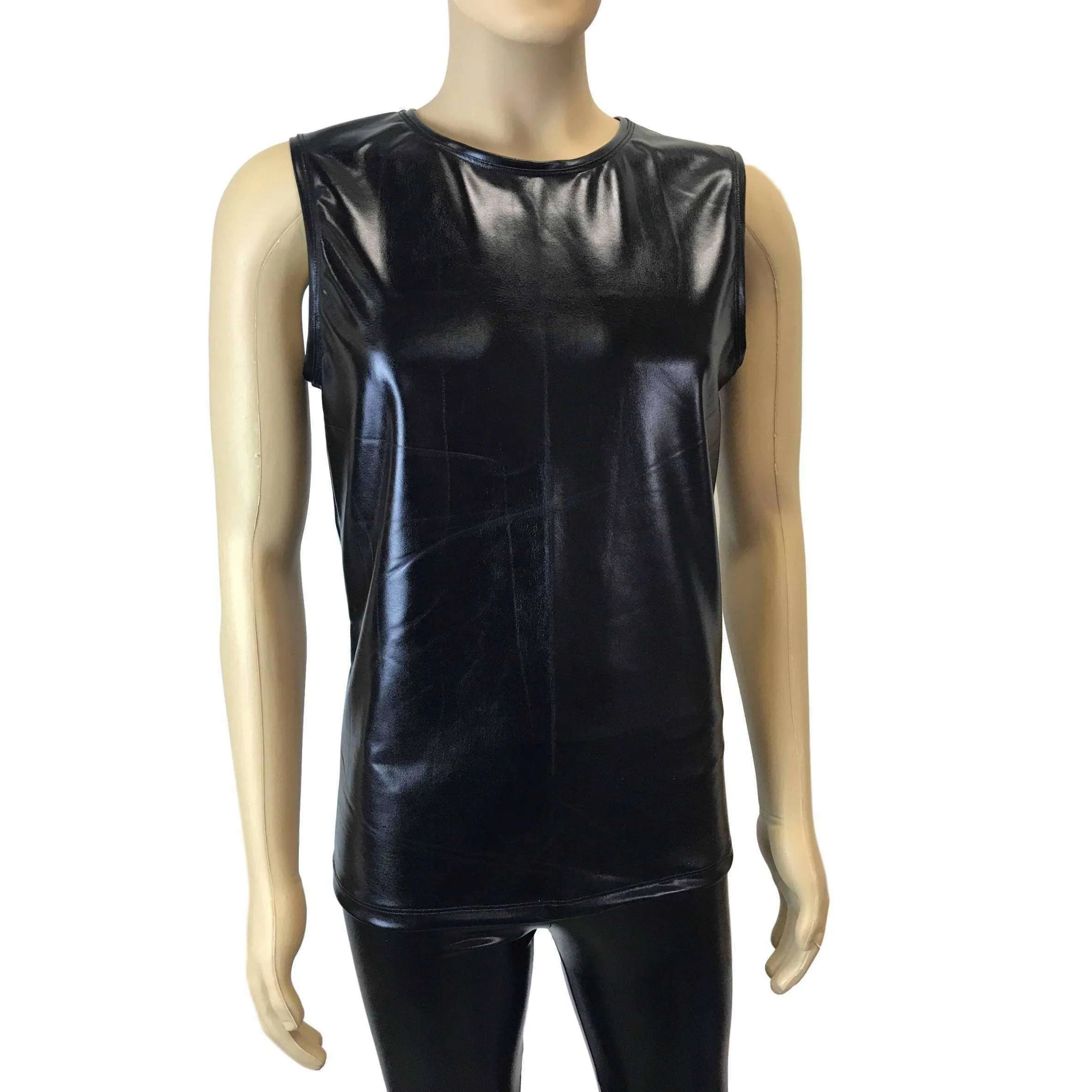 Men's Metallic "Wet Look" Faux-Leather Tank, Muscle Shirt