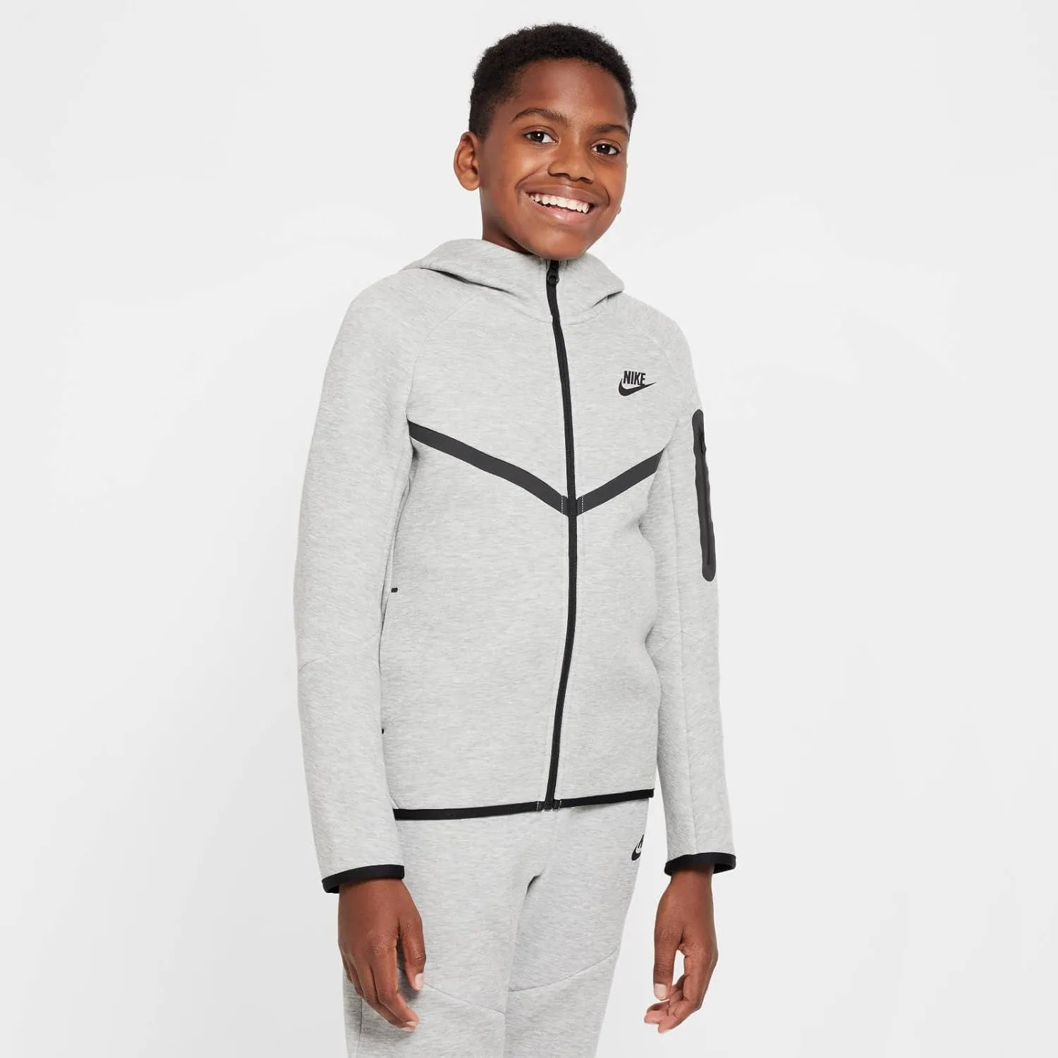 Nike Sportswear Tech Fleece Big Kids' Full-Zip Hoodie (HV5867-063, Dark Grey Heather/Dark Grey Heather/)