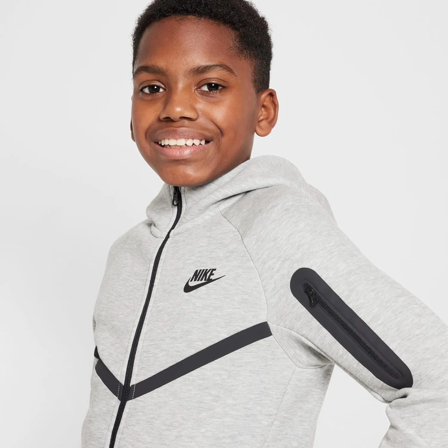 Nike Sportswear Tech Fleece Big Kids' Full-Zip Hoodie (HV5867-063, Dark Grey Heather/Dark Grey Heather/)