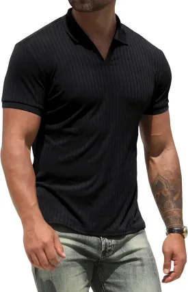 NITAGUT Polo Shirts for Men V Neck Slim Fit Short Sleeve Performance Golf Shirt Knit Soft Tees