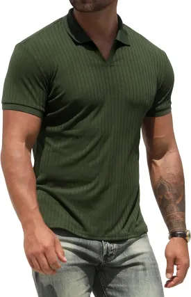 NITAGUT Polo Shirts for Men V Neck Slim Fit Short Sleeve Performance Golf Shirt Knit Soft Tees