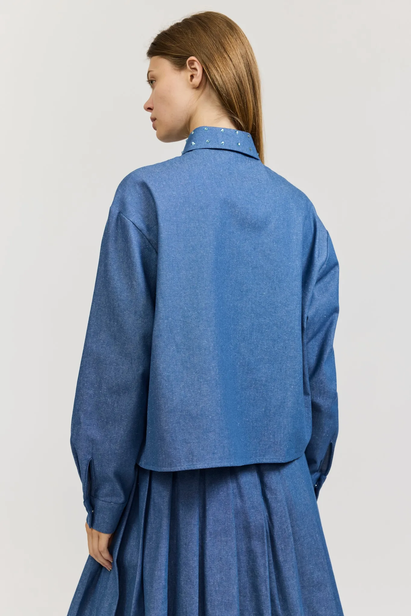 One-of-a-Kind Reilly Blouse in Chambray with Rhinestones
