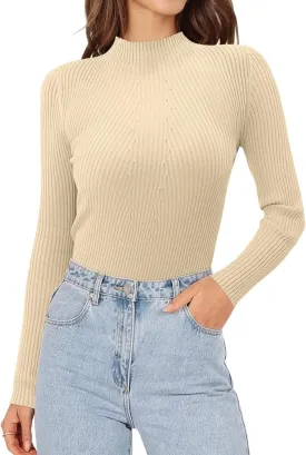 ONLYSHE Women's Turtleneck Sweaters Long Sleeve Shirts Ribbed Knit Slim Fit Sweaters T Shirt Basic Casual Tee Tops
