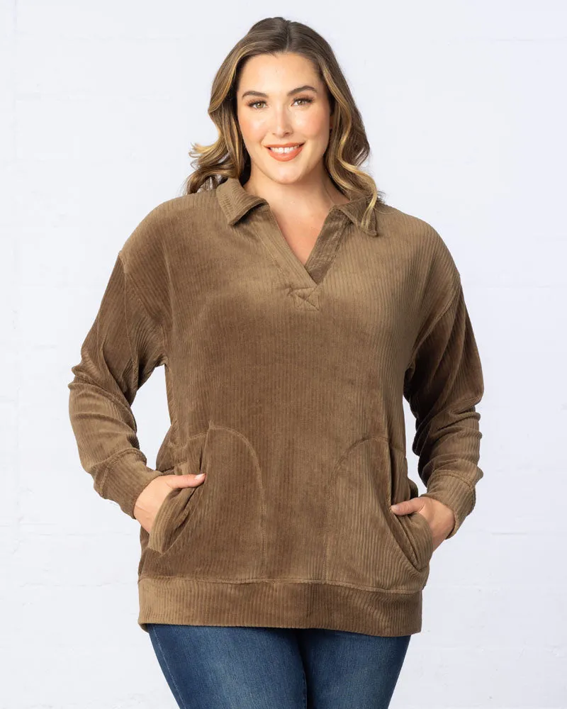 Oversized Collared Corduroy Pullover Tunic Top - Final Sale!
