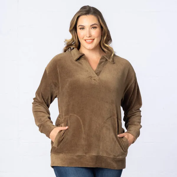 Oversized Collared Corduroy Pullover Tunic Top - Final Sale!