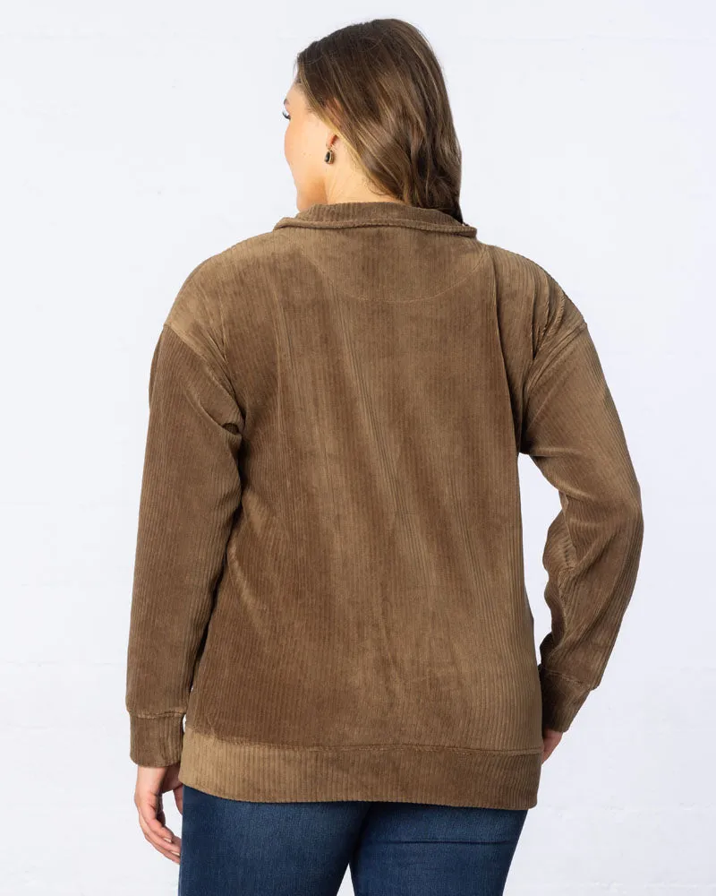 Oversized Collared Corduroy Pullover Tunic Top - Final Sale!