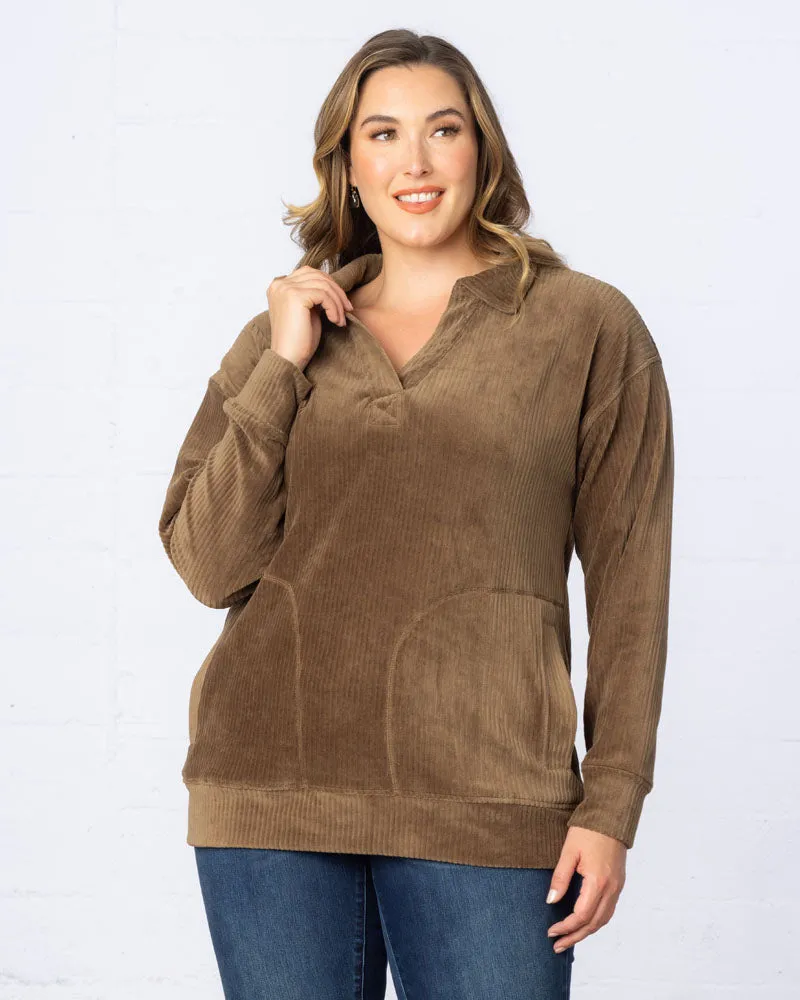 Oversized Collared Corduroy Pullover Tunic Top - Final Sale!