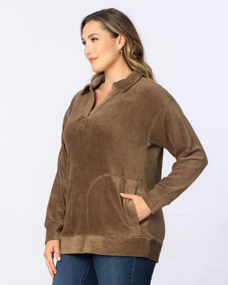 Oversized Collared Corduroy Pullover Tunic Top - Final Sale!