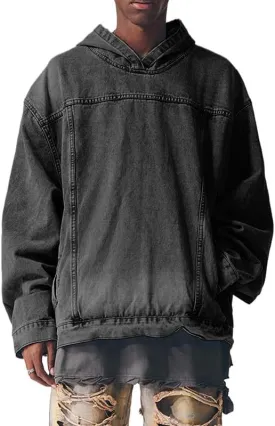 Oversized Denim Jean Jacket for Women Vintage Trendy Fashion Distressed Pullover Hoodie Casual Boyfriend Jackets