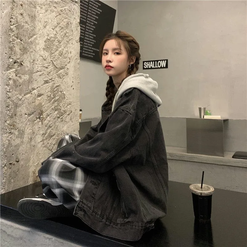 Oversized Hooded Basic Denim Jacket