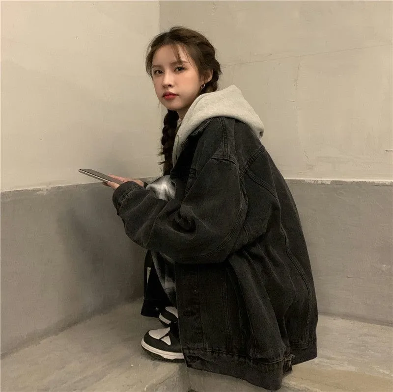 Oversized Hooded Basic Denim Jacket