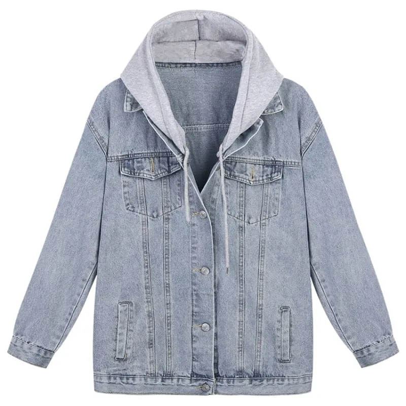 Oversized Hooded Basic Denim Jacket