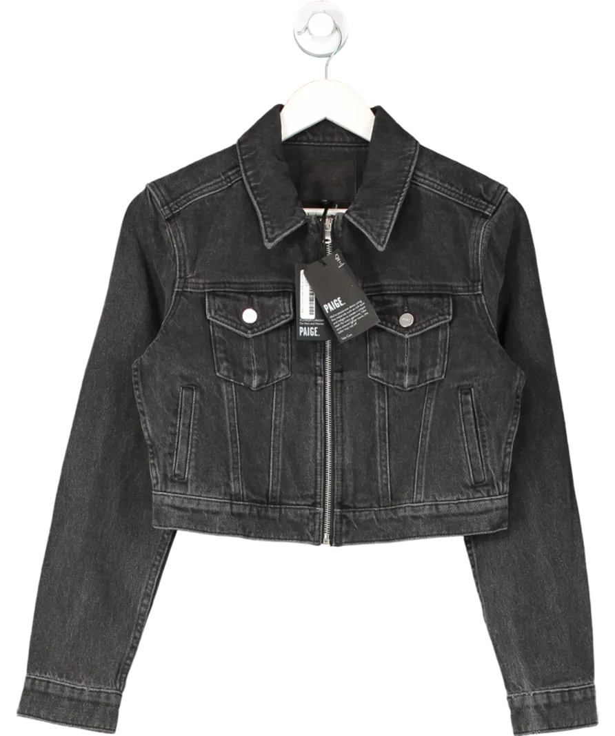 PAIGE Black Vivienne Cropped Denim Jacket UK XS