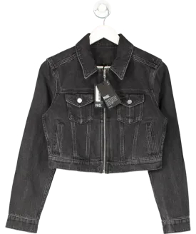 PAIGE Black Vivienne Cropped Denim Jacket UK XS