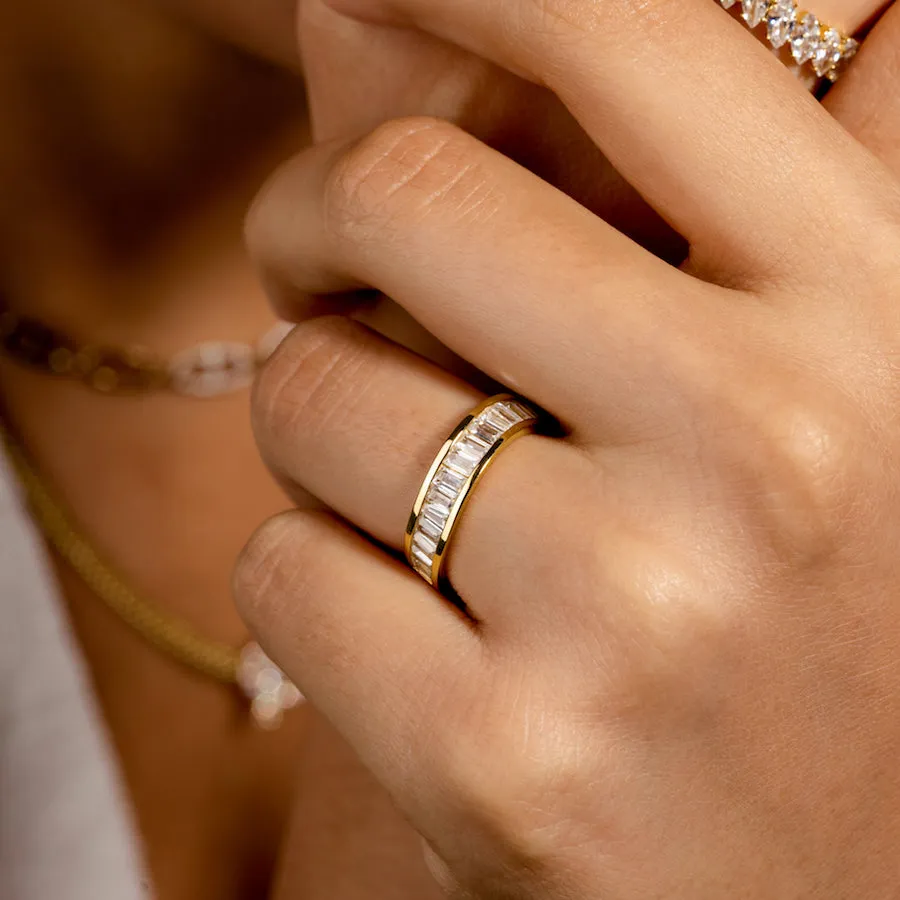Pave Baguette 14K Gold Vermeil Ring