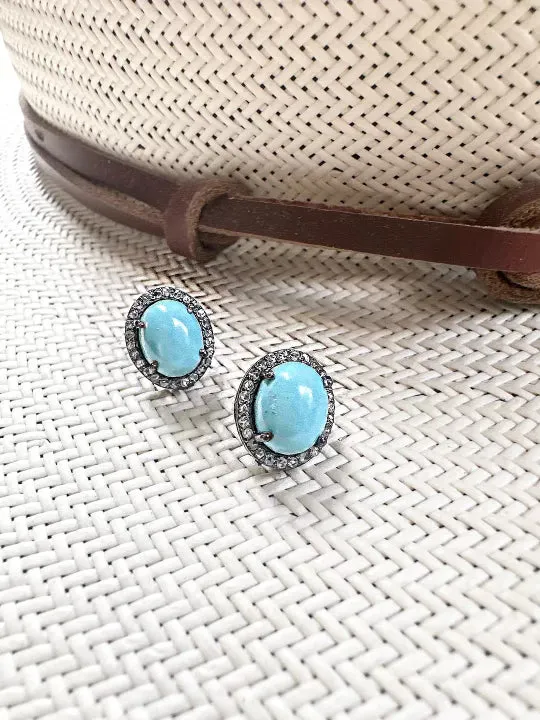 Pave Diamond Turquoise Stud Earrings