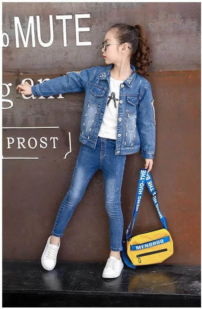 Peacolate 3-10Years Little Big Girls Spring Autumn Embroidered Denim Jacket
