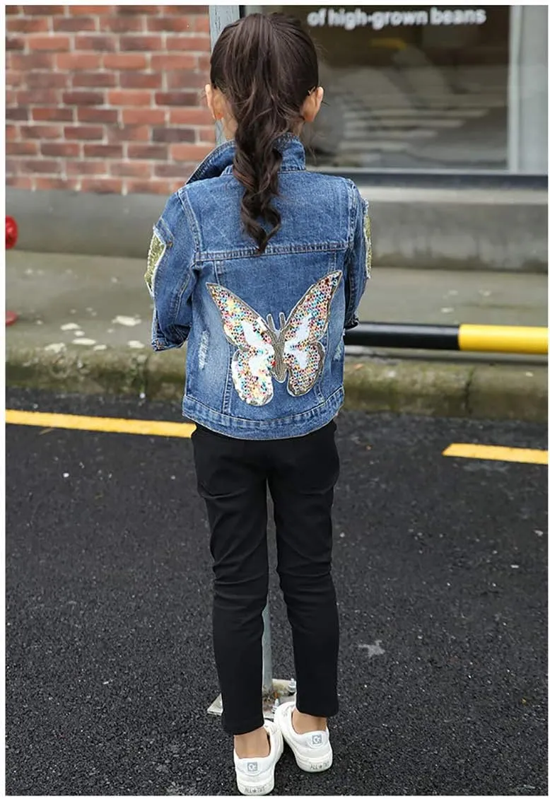 Peacolate 3-10Years Little Big Girls Spring Autumn Embroidered Denim Jacket