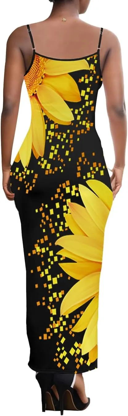 PINSV Women's Bodycon Long Slip Dress Spaghetti Strap Summer Maxi Dress Modern Casual Sundress