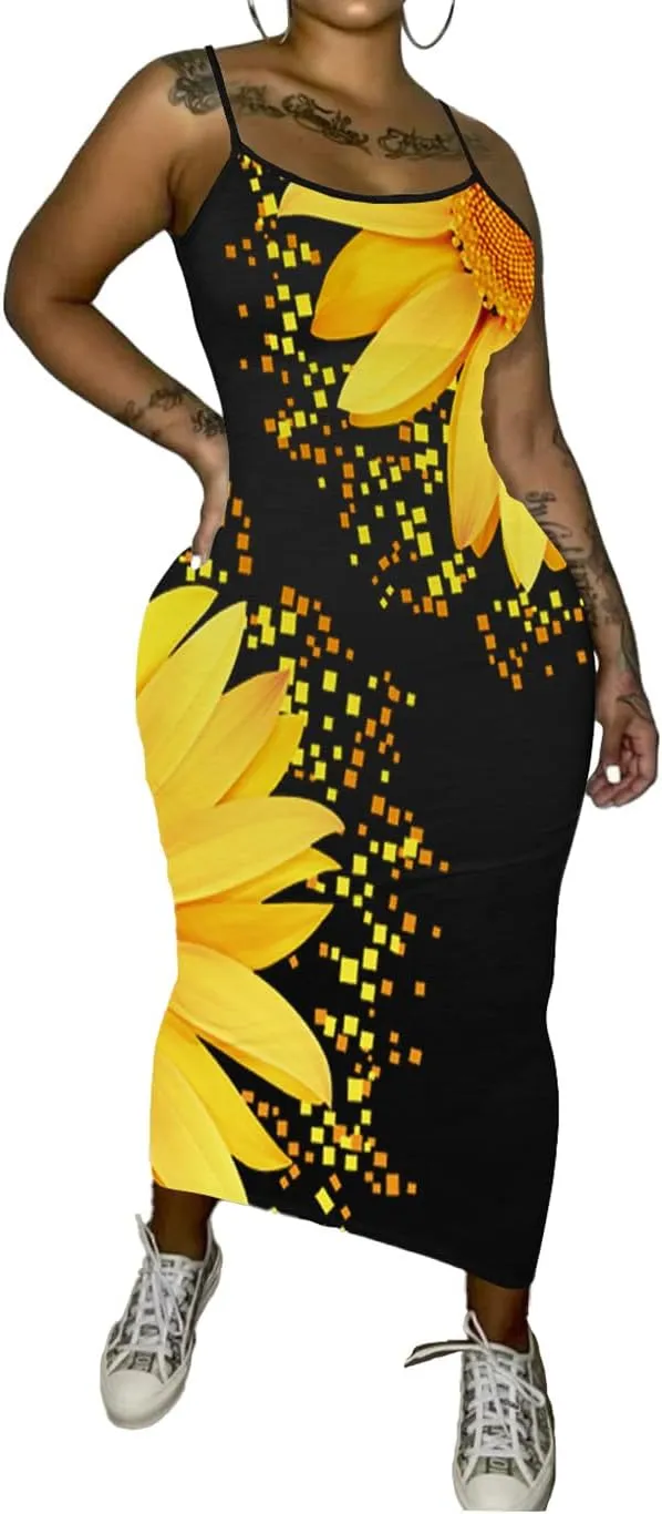 PINSV Women's Bodycon Long Slip Dress Spaghetti Strap Summer Maxi Dress Modern Casual Sundress