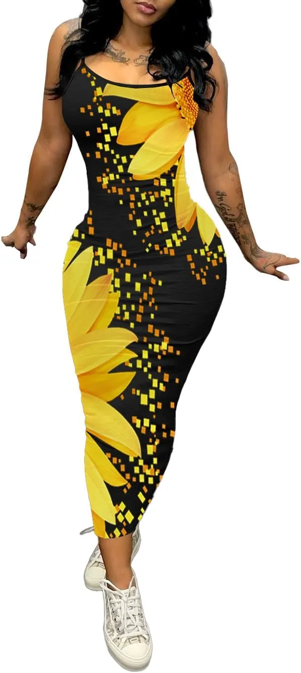 PINSV Women's Bodycon Long Slip Dress Spaghetti Strap Summer Maxi Dress Modern Casual Sundress
