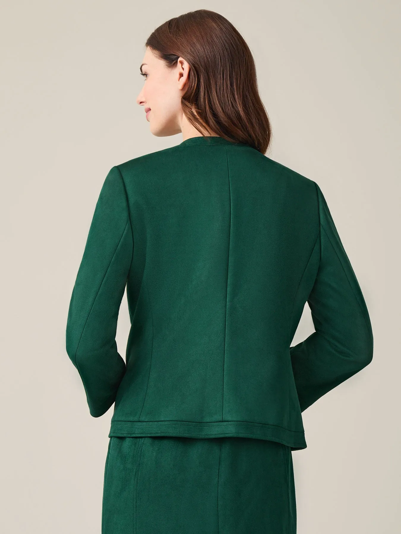 Plus Collarless Framed Jacket, Scuba Suede