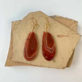 Polished Agate Slice Drop Earrings in Rust