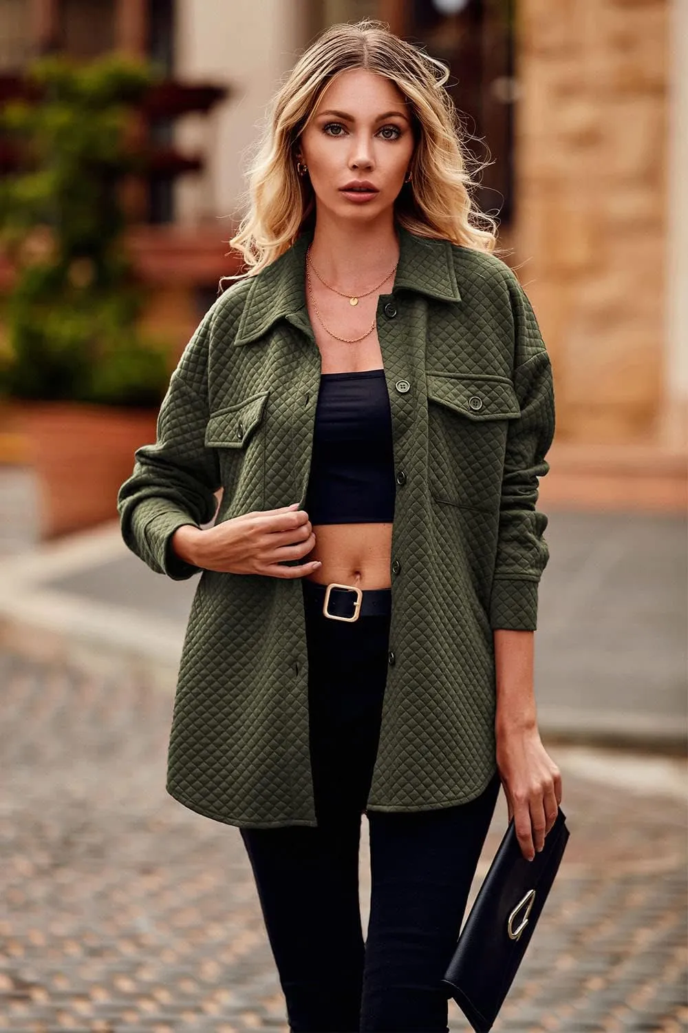 PRETTYGARDEN Women's 2024 Winter Jackets Lapel Coat Outerwear Casual Long Sleeve Button Down Blouse Shirts Tops