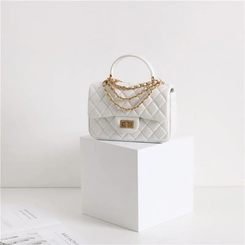 Quilted Sheepskin Leather Crossbody Bag, Classic Flap Bag Genuine Leather Shoulder Bag, Minimalist Quilted Evening Bag, Chain Leather Designer Inspired Bag