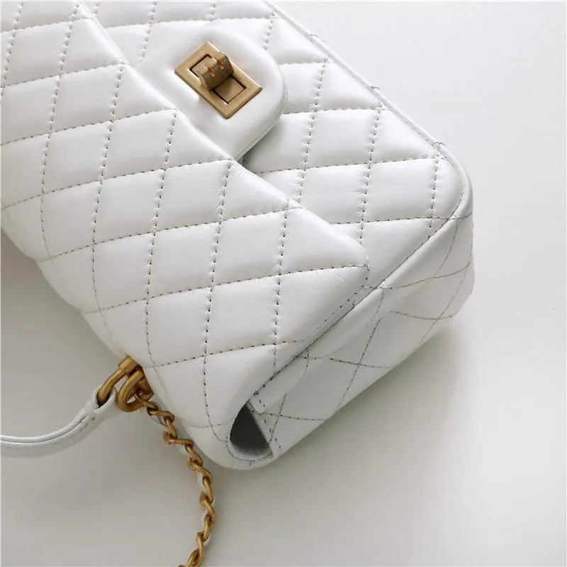 Quilted Sheepskin Leather Crossbody Bag, Classic Flap Bag Genuine Leather Shoulder Bag, Minimalist Quilted Evening Bag, Chain Leather Designer Inspired Bag