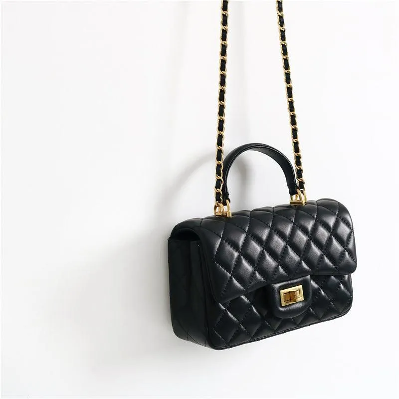 Quilted Sheepskin Leather Crossbody Bag, Classic Flap Bag Genuine Leather Shoulder Bag, Minimalist Quilted Evening Bag, Chain Leather Designer Inspired Bag