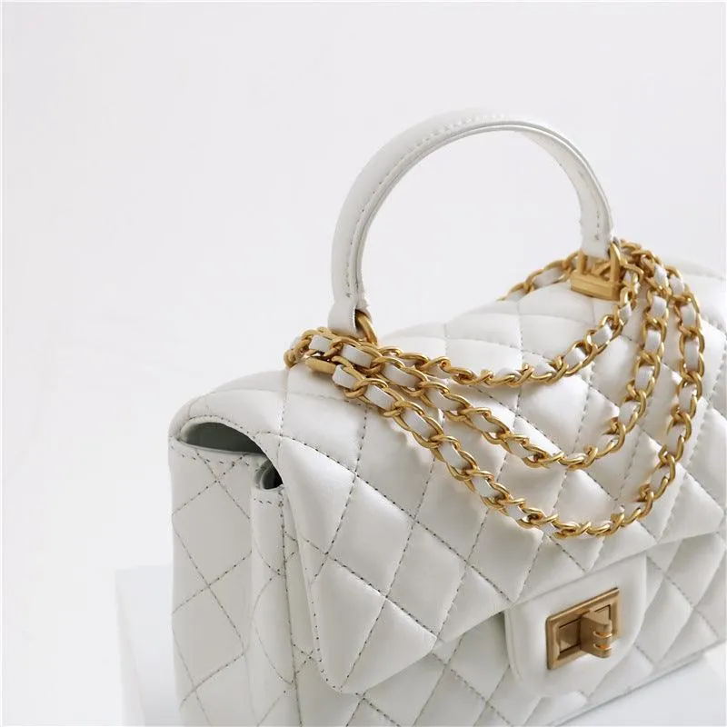Quilted Sheepskin Leather Crossbody Bag, Classic Flap Bag Genuine Leather Shoulder Bag, Minimalist Quilted Evening Bag, Chain Leather Designer Inspired Bag