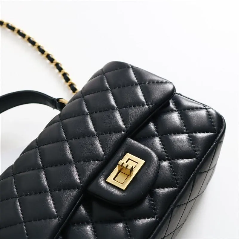 Quilted Sheepskin Leather Crossbody Bag, Classic Flap Bag Genuine Leather Shoulder Bag, Minimalist Quilted Evening Bag, Chain Leather Designer Inspired Bag
