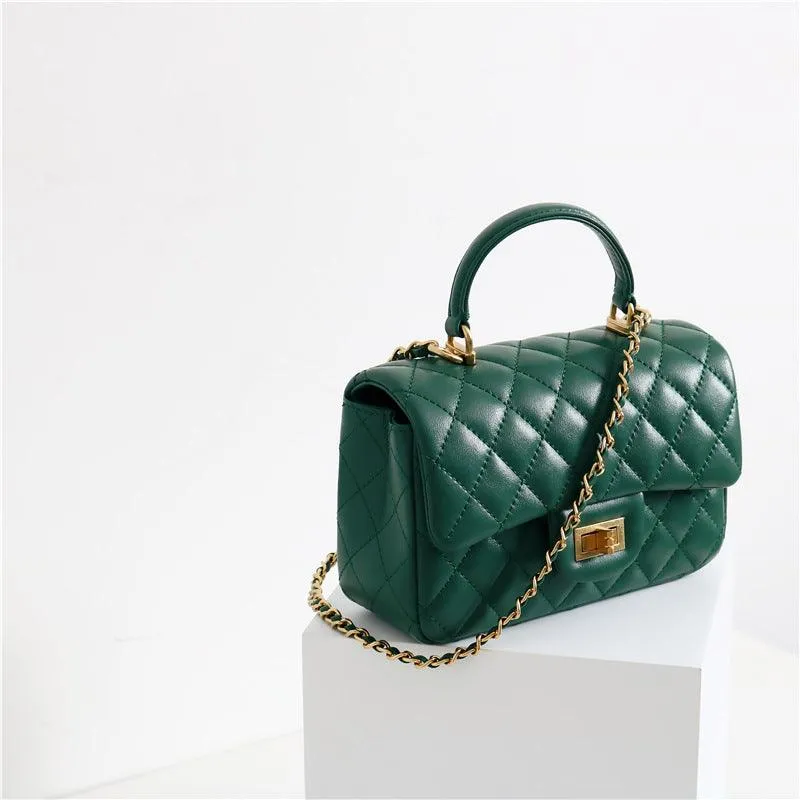 Quilted Sheepskin Leather Crossbody Bag, Classic Flap Bag Genuine Leather Shoulder Bag, Minimalist Quilted Evening Bag, Chain Leather Designer Inspired Bag
