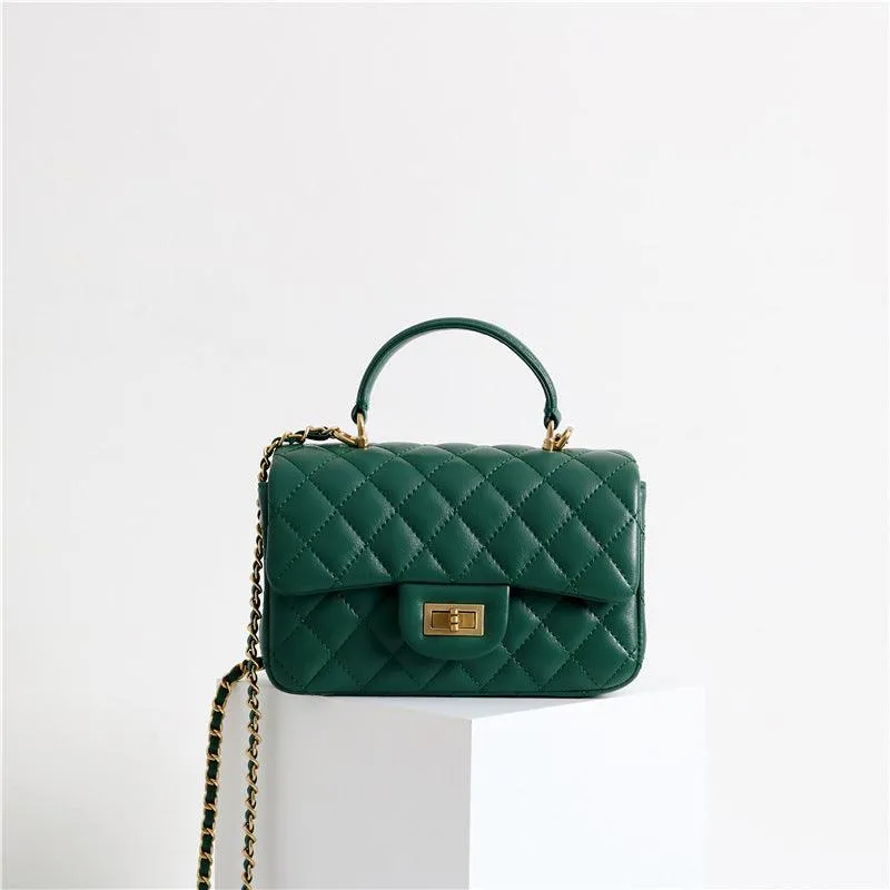 Quilted Sheepskin Leather Crossbody Bag, Classic Flap Bag Genuine Leather Shoulder Bag, Minimalist Quilted Evening Bag, Chain Leather Designer Inspired Bag