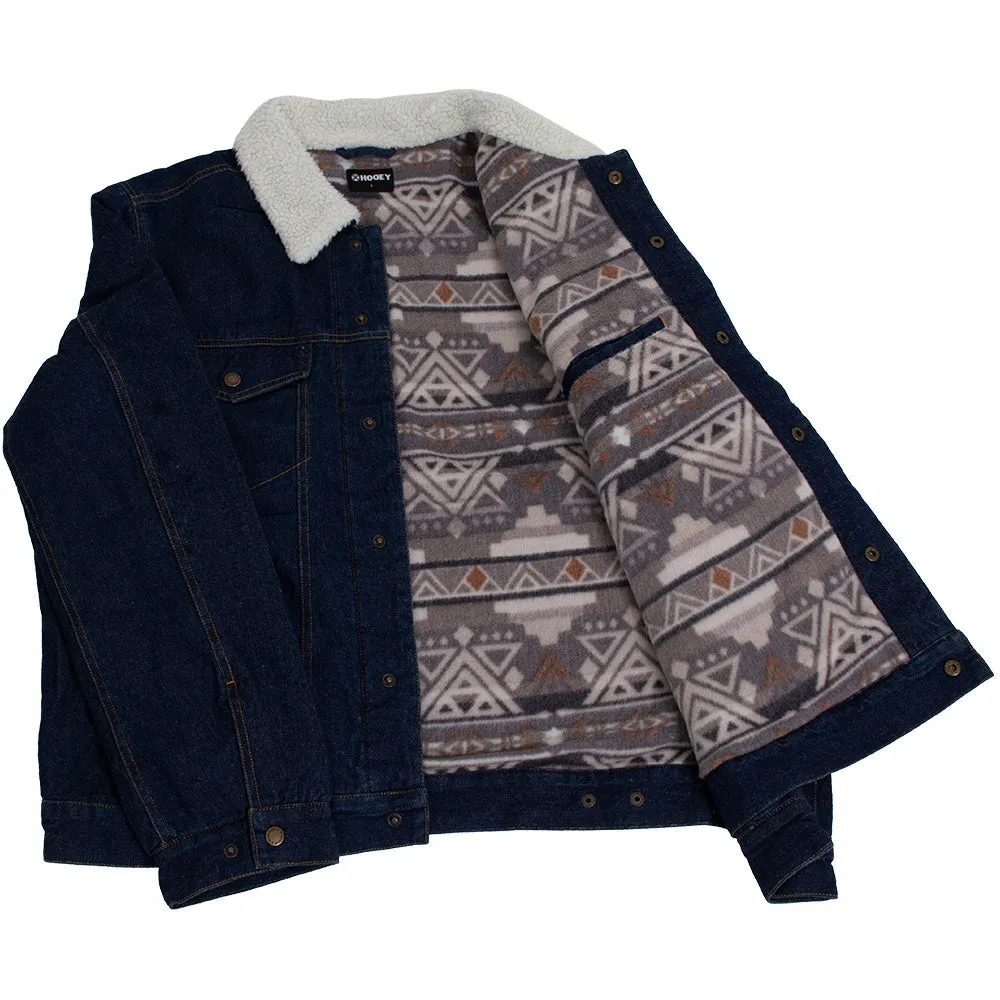 "Hooey Denim Jacket" Denim w/Cream Sherpa & Brown/ Tan Aztec Fleece Lining
