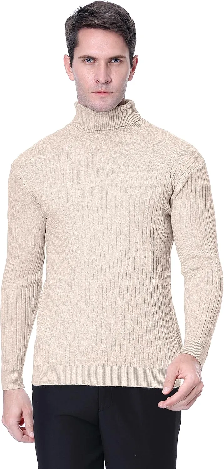 QZH.DUAO Men's Casual Slim Fit Turtleneck Pullover Sweaters Tops with Twist Patterned