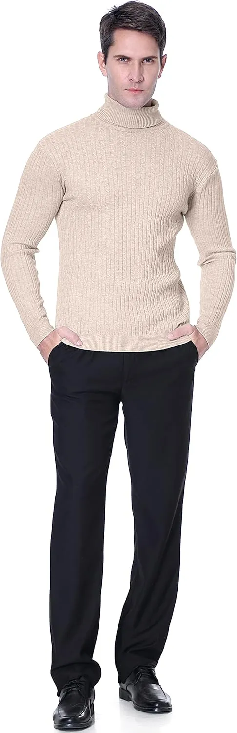 QZH.DUAO Men's Casual Slim Fit Turtleneck Pullover Sweaters Tops with Twist Patterned